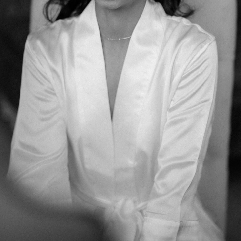 white silk dressing gown for brides