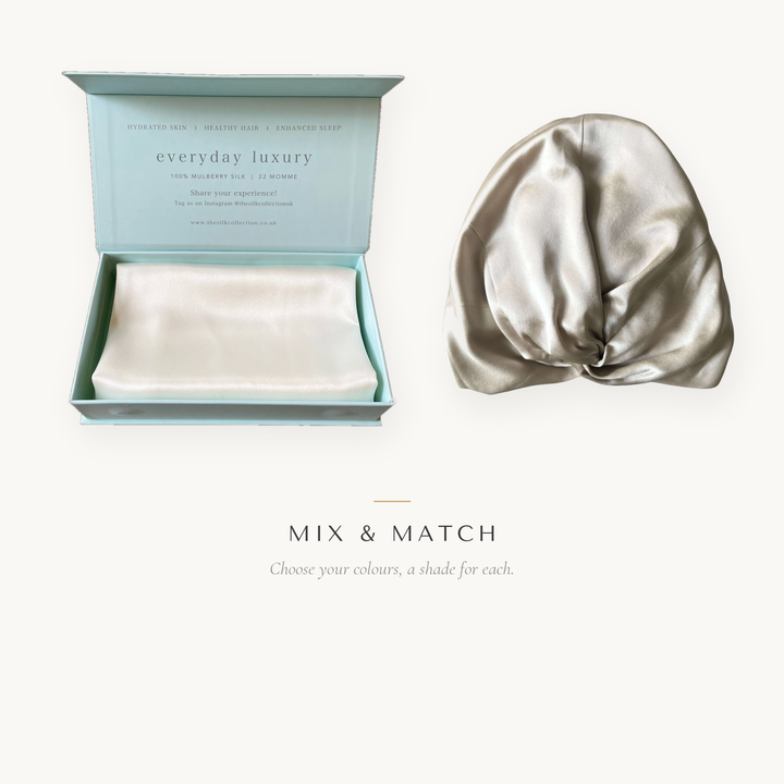 Silk Pillowcase + Silk Hair Bonnet Bundle