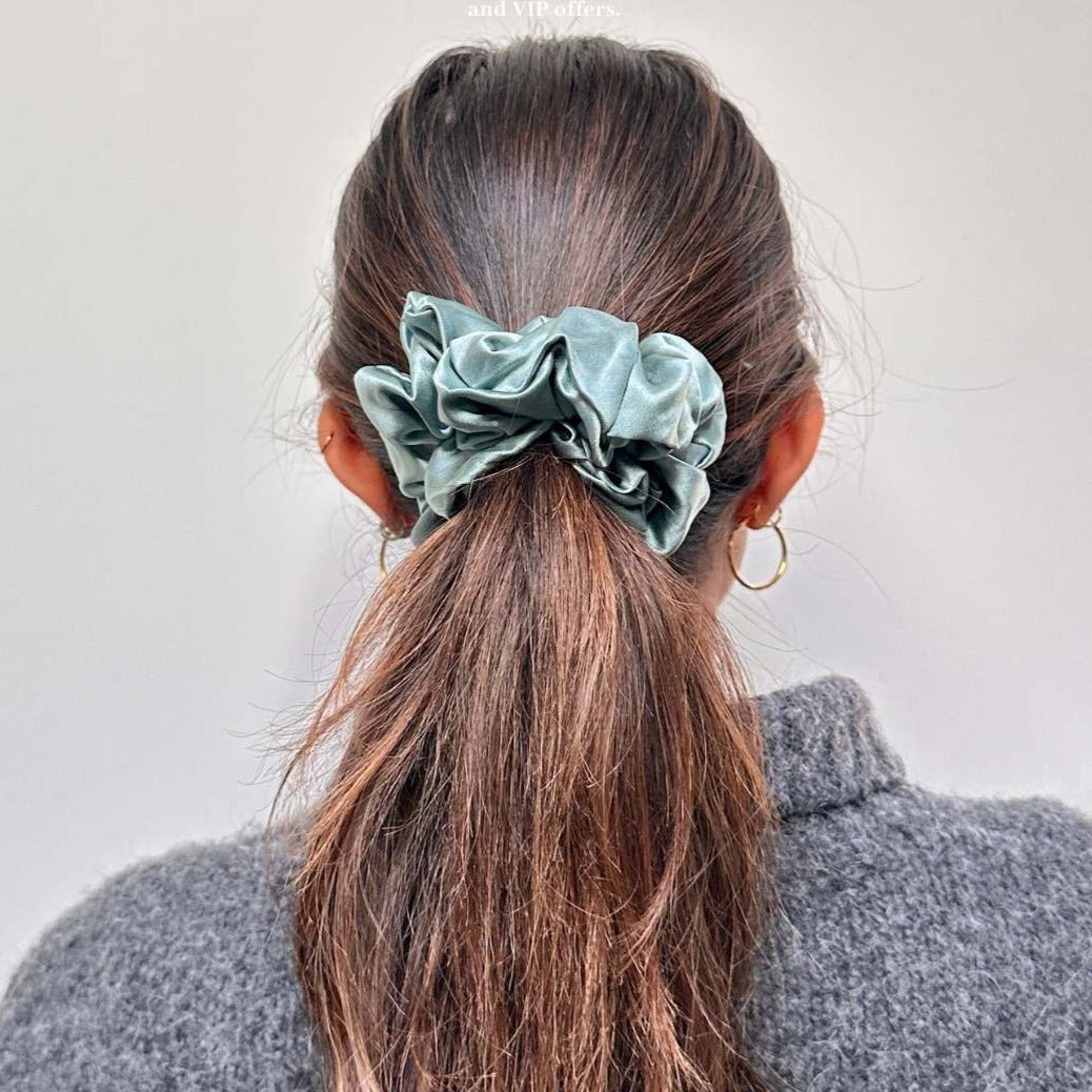 large blue silk scrunchie