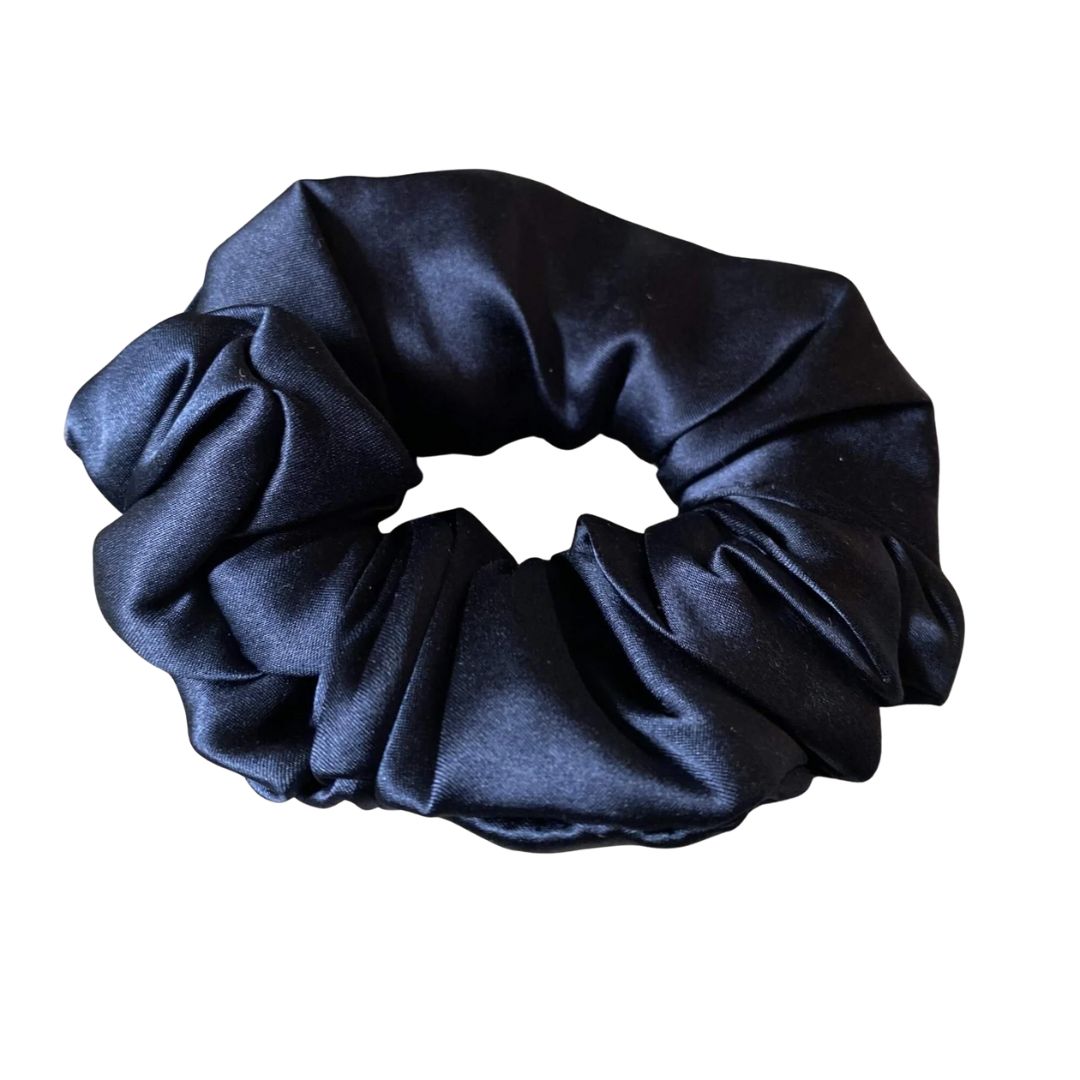 French navy classic silk scrunchie in 100% mulberry silk