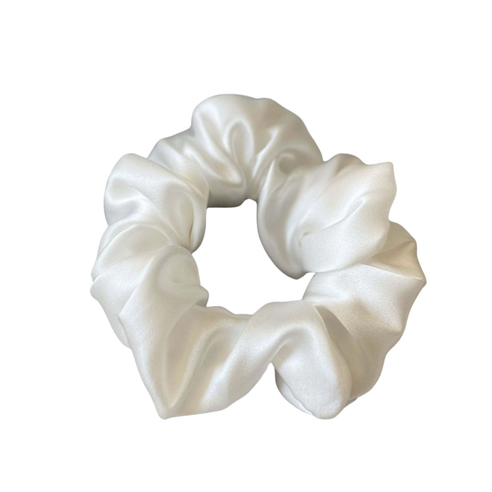 Pearl white classic silk scrunchie in 100% mulberry silk
