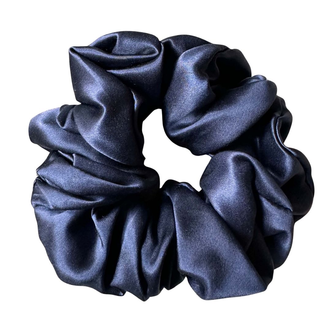 French navy statement silk scrunchie, an oversized 100% mulberry silk scrunchie