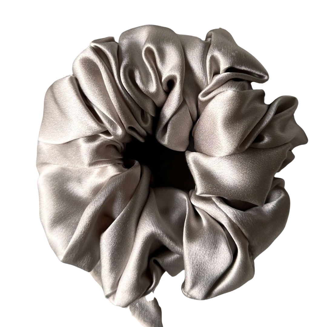 Oyster statement silk scrunchie, an oversized 100% mulberry silk scrunchie