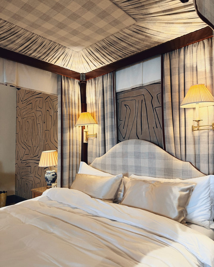 Champagne silk pillowcases made four-poster bed