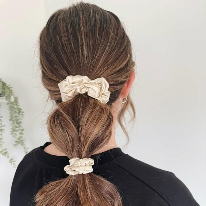 Classic silk scrunchies in a bubble ponytail | The Silk Collection