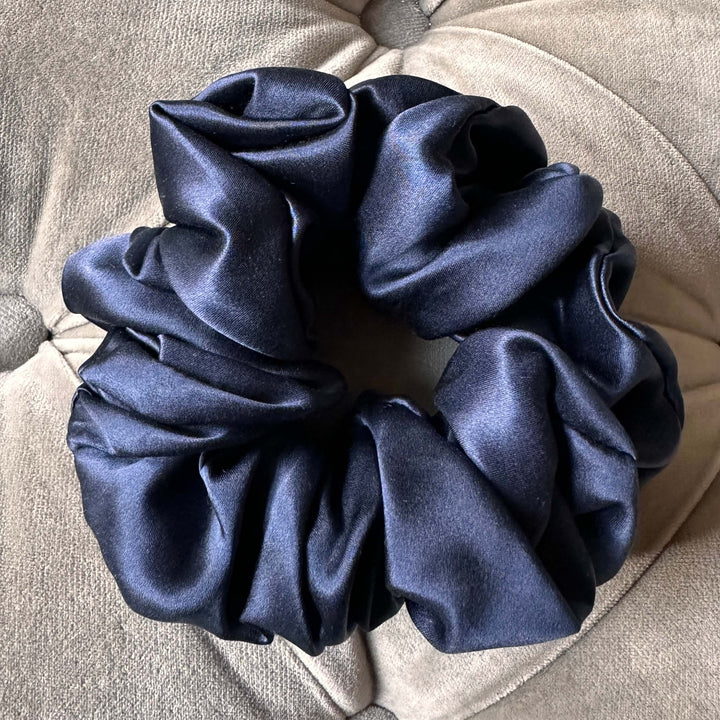 navy blue silk scrunchie large