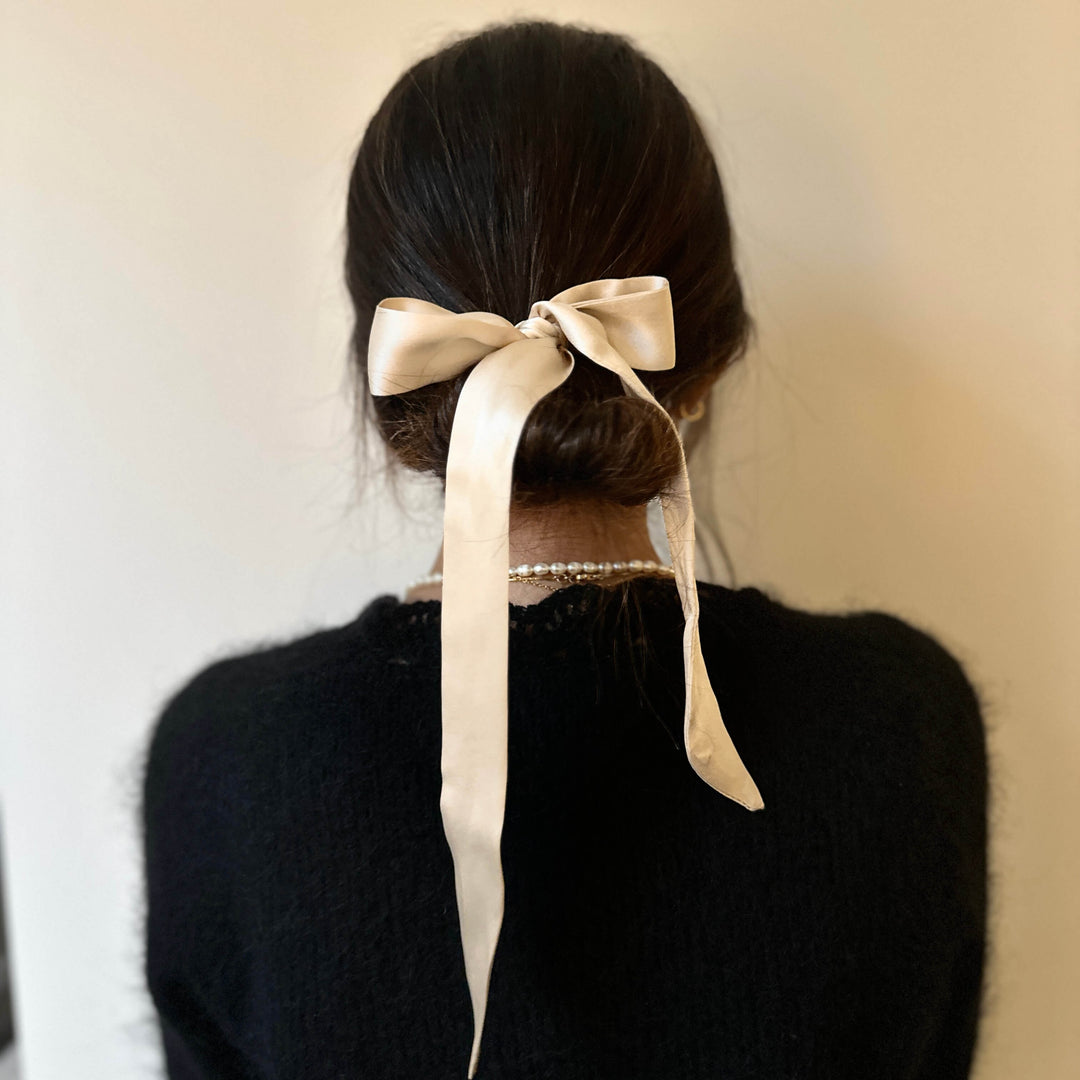 silk hair ribbon bow hairstyle with bun