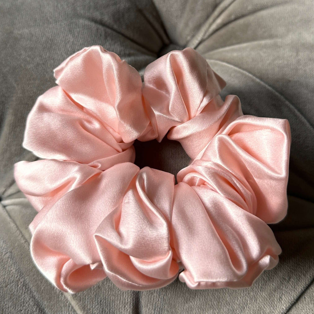 Large light pink silk scrunchie for hair