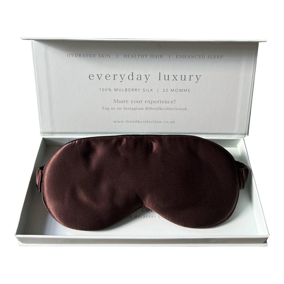Pure silk eye mask in Espresso in its gift box