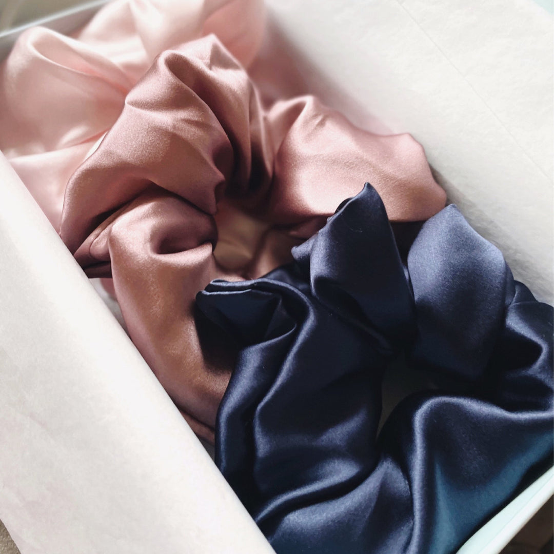 Statement silk scrunchies in the gift box | The Silk Collection