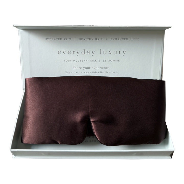 Ultimate silk sleep mask in Espresso in its gift box