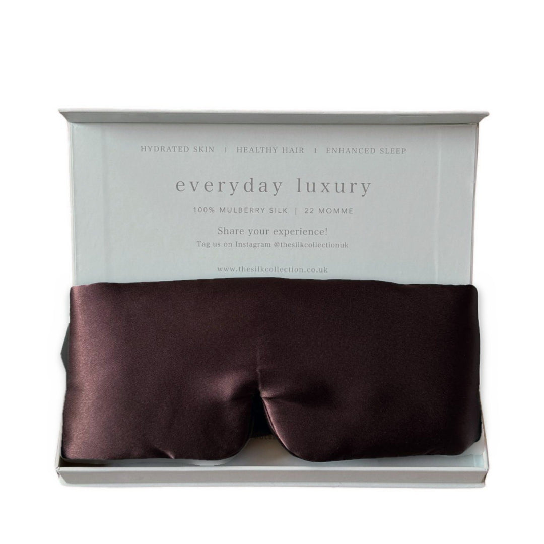 Espresso limited edition Ultimate silk sleep mask in its gift box | The Silk Collection