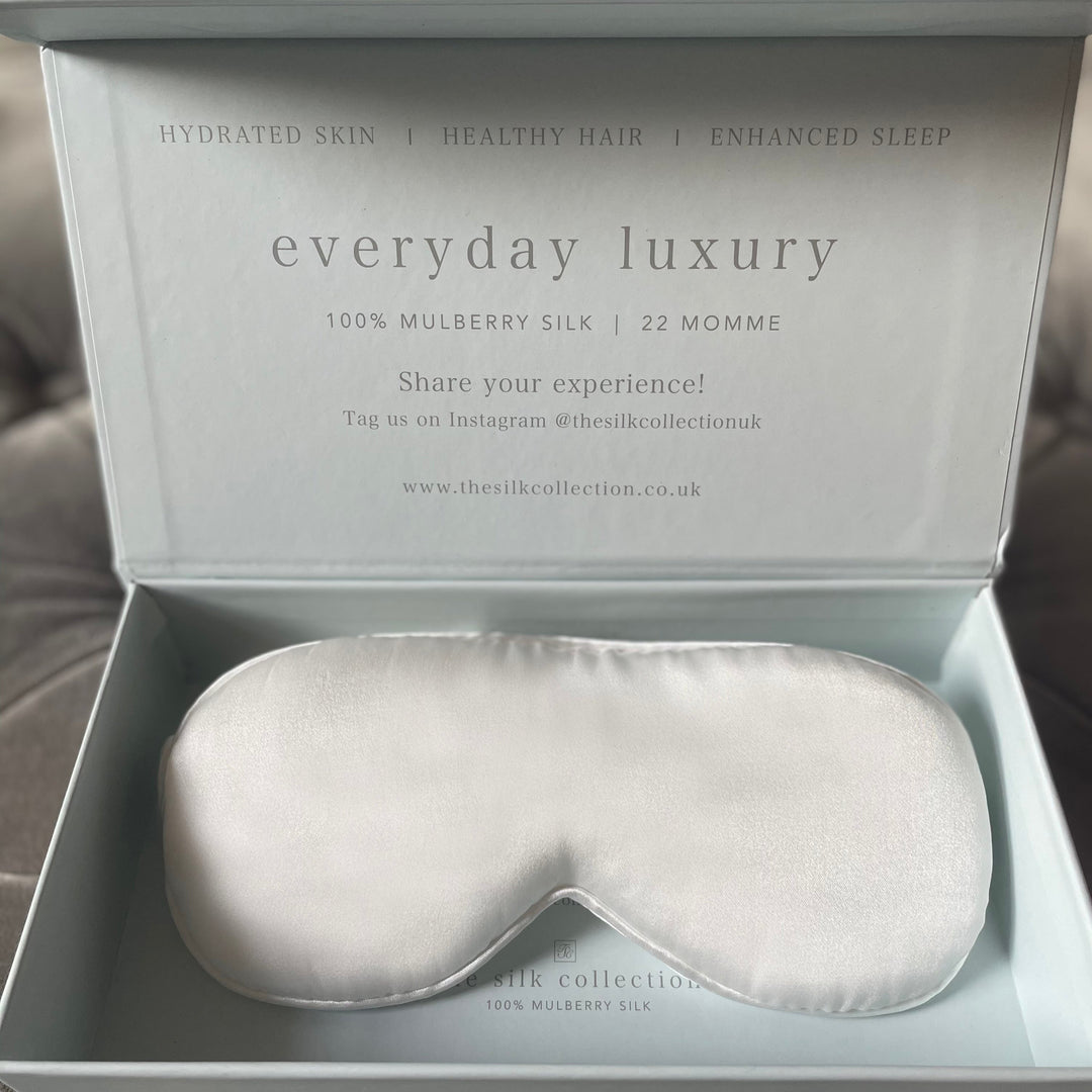 white 100% silk sleep mask gift box- The Silk Collection