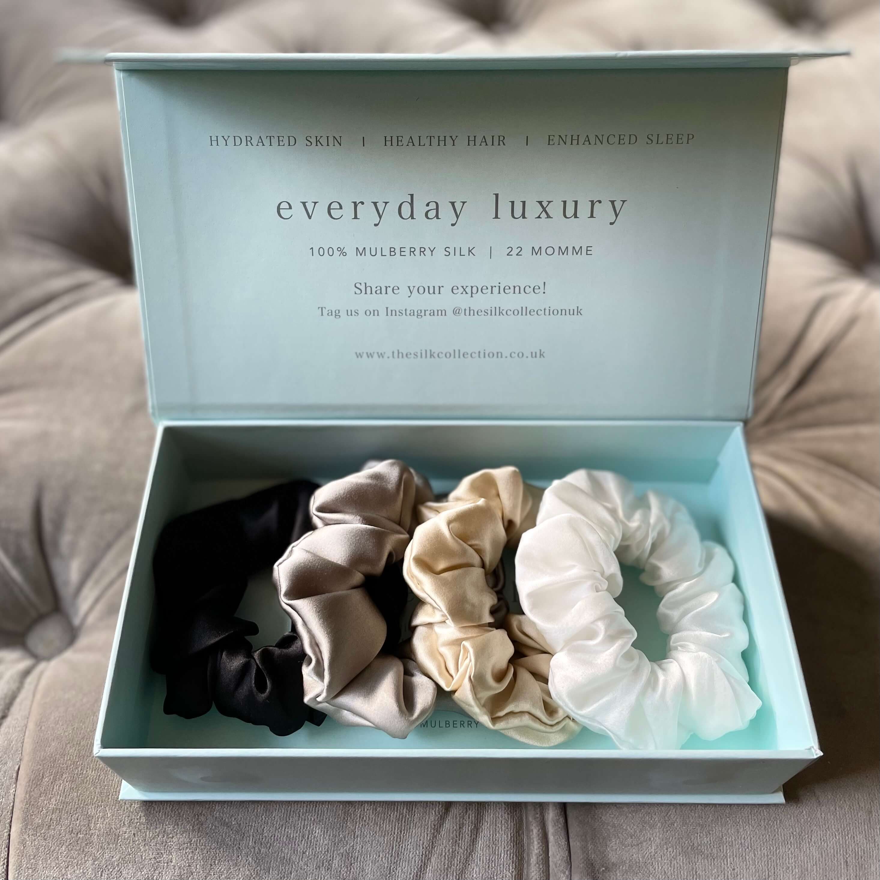 Neutral silk scrunchies gift box