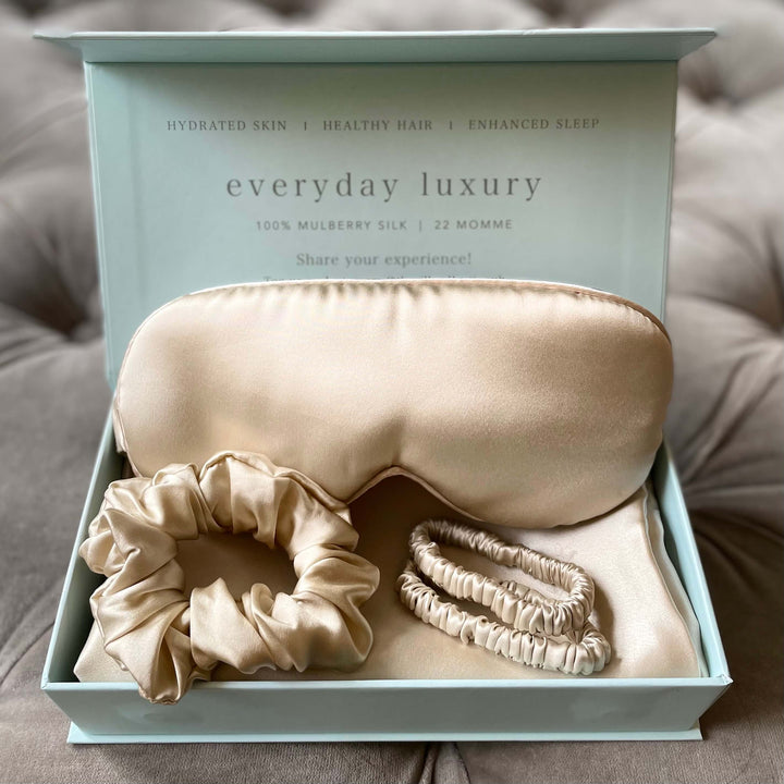 Luxury champagne bridal silk pillowcase gift set