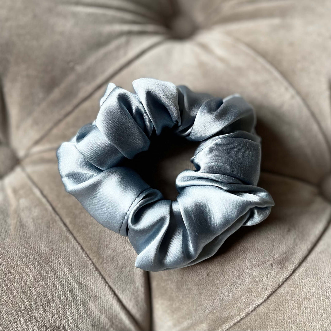 steel blue silk scrunchie