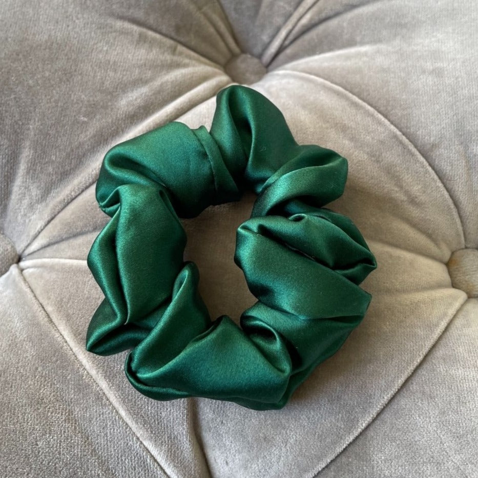 Emerald green silk scrunchie medium