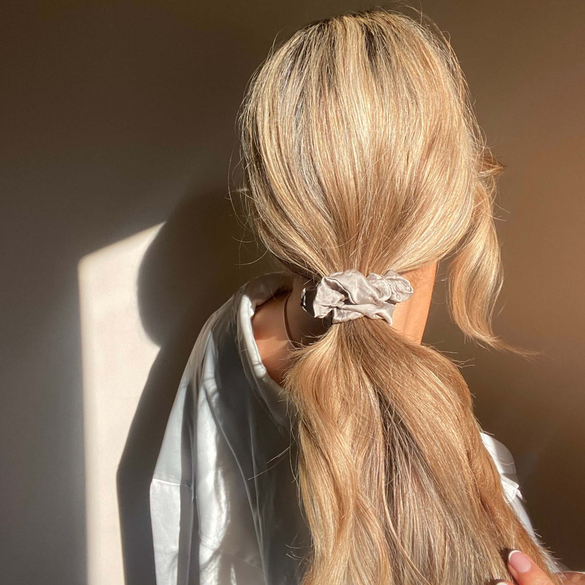 medium grey silk scrunchie
