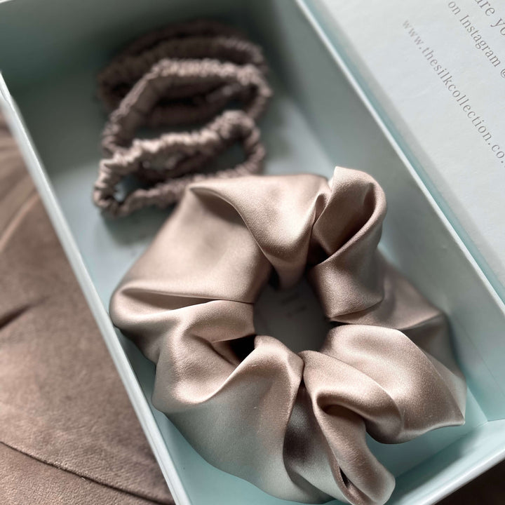 Oyster colour, mixed silk scrunchie gift box set