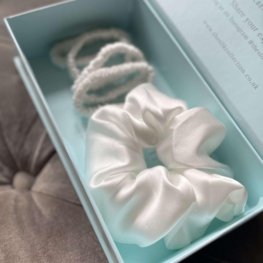 Pearl White Silk Scrunchies
