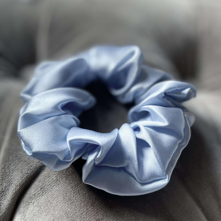 Aqua blue silk scrunchie hair tie
