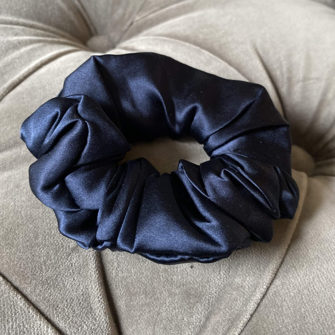 Navy Blue silk scrunchie medium 